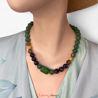 Vòng cổ đá thạch anh, thủy tinh và mã não xanh